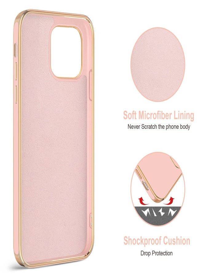 Hython for iPhone 14 Pro Max Case with Ring Stand [360° Rotatable Ring Holder Magnetic Kickstand] [Support Car Mount] Plated Gold Edge Slim Soft TPU Luxury Protective Phone Case Cover, Pink - Image 3